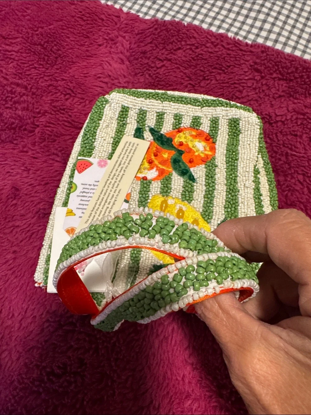 Hand Crafted Beaded Citrus Tote - Green, Cream & Orange